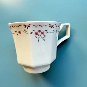Floral White Teacup with Red / Pink and Green Accents, Vintage